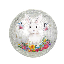 Load image into Gallery viewer, 4" LED Hand Painted Crackled Glass Globe Table Décor , White Bunny with Flowers