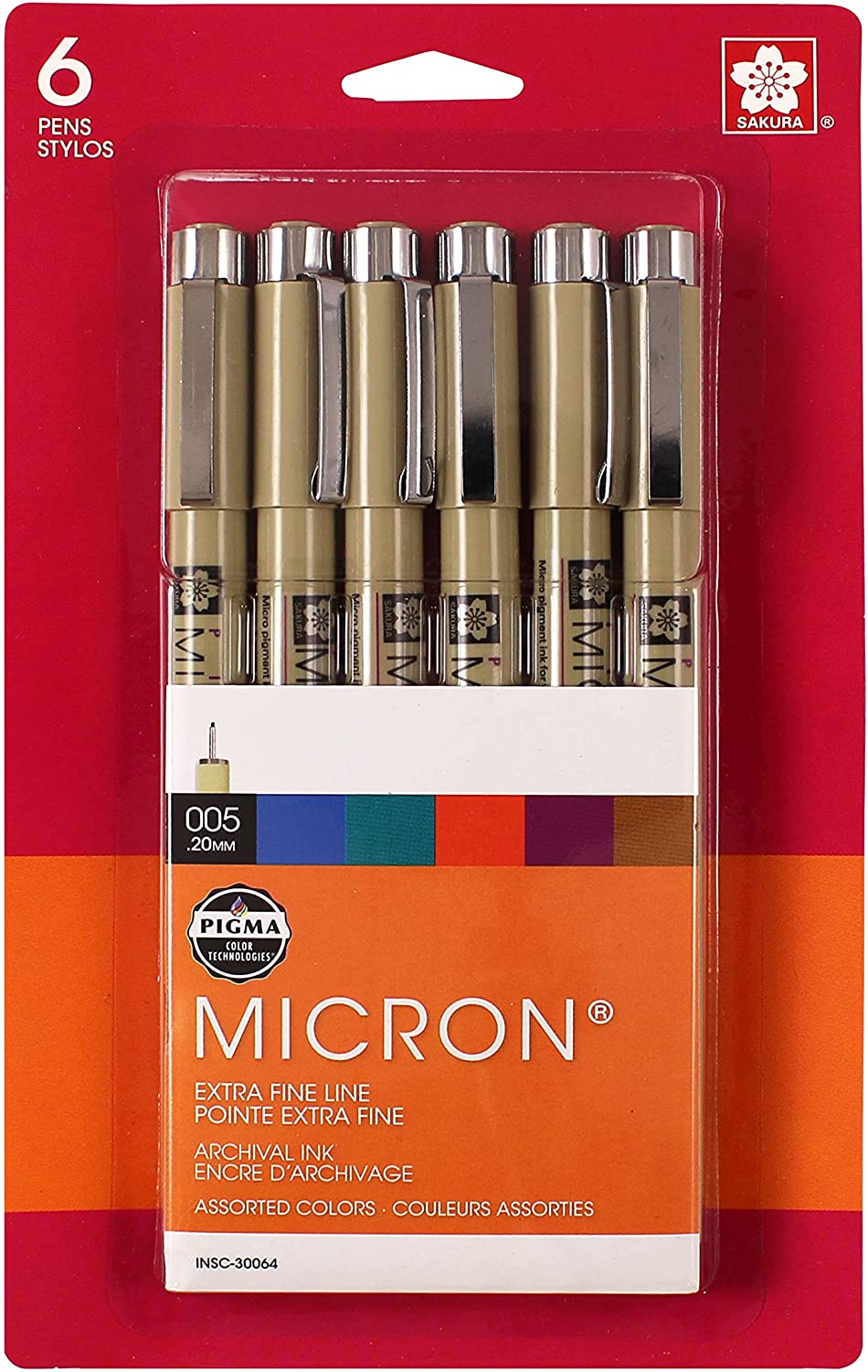 Sakura Micron Pigma - Six Pack .005 Assorted Colours