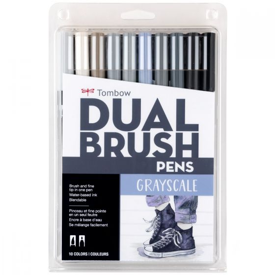 Tombow Dual Brush Pens - 10 Pack Grayscale Shades