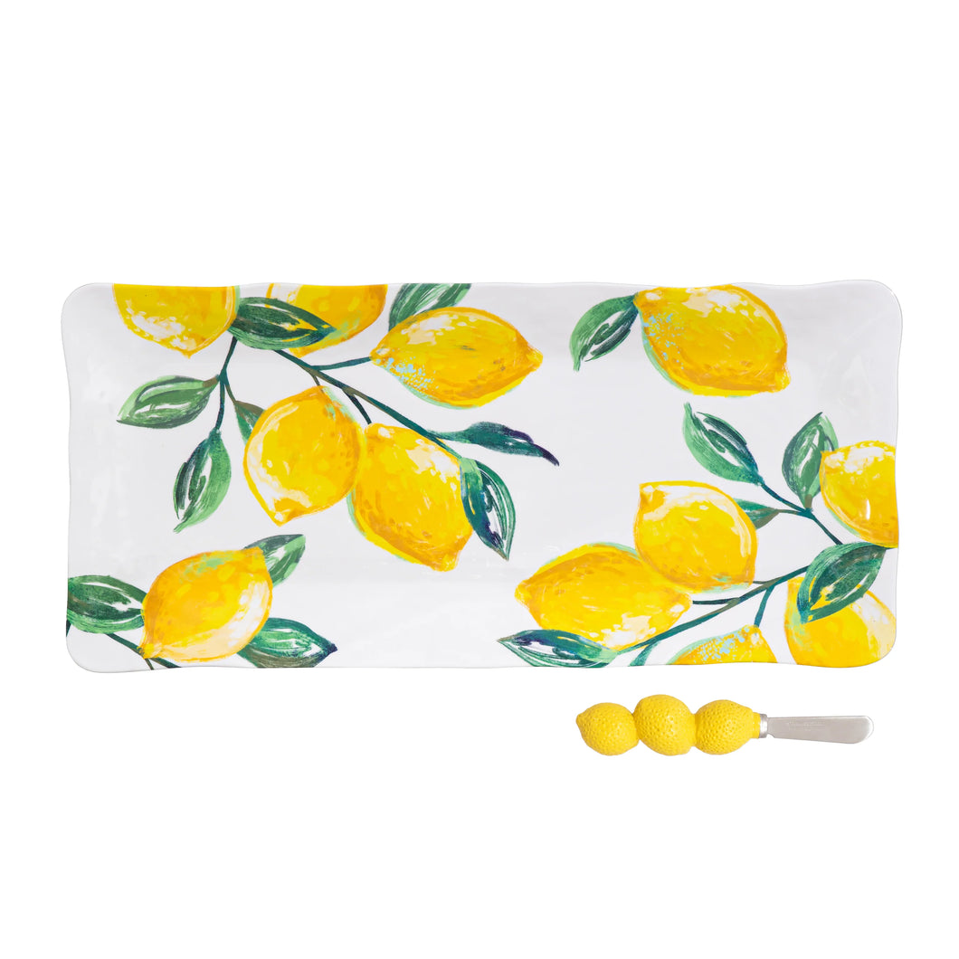 Coastal Citrus Melamine Rectangular Platter with Spreader Set, 14.25