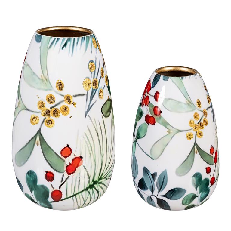 VivaSyle Vase, Metal Vase, Festive Foliage, Set of 2