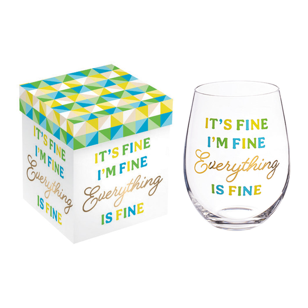 17oz. Stemless Glass w/ Gift Box, It's Fine I'm Fine Everything Is Fine