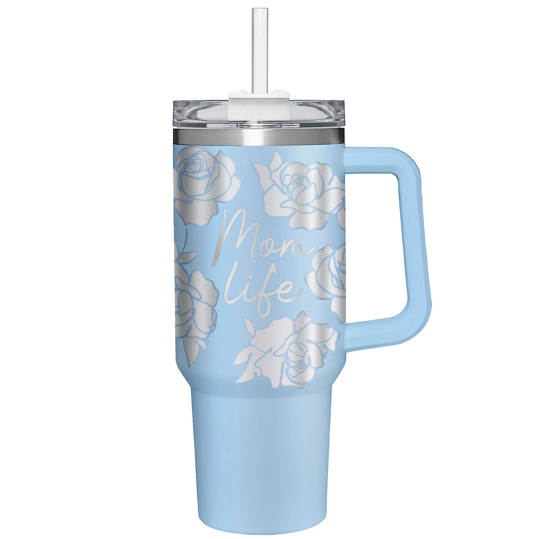 Evergreen Mom Life Canyon Cup, Double Wall Stainless Steel w/ Straw, 40oz,