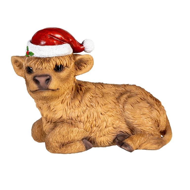 Holiday Poinsettia Garden Statue, Resin Statue, Highland Cow, 7.5