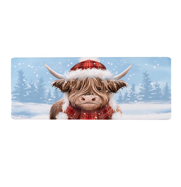 Holiday Poinsettia Highland Cow Anti-Fatigue Mat, 40